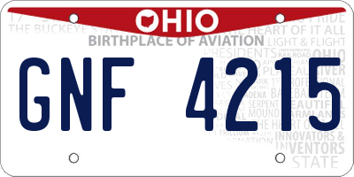 OH license plate GNF4215