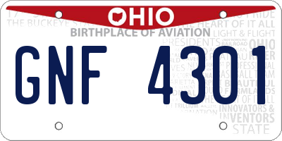 OH license plate GNF4301