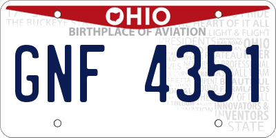 OH license plate GNF4351