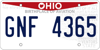 OH license plate GNF4365