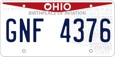 OH license plate GNF4376