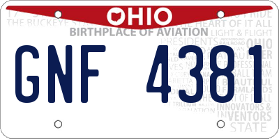 OH license plate GNF4381