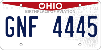 OH license plate GNF4445