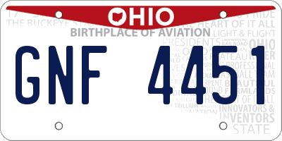 OH license plate GNF4451