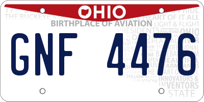 OH license plate GNF4476