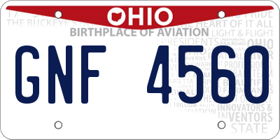 OH license plate GNF4560