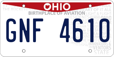 OH license plate GNF4610