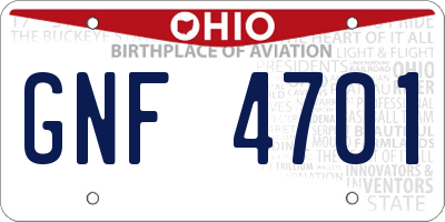 OH license plate GNF4701