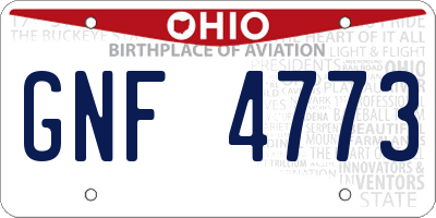 OH license plate GNF4773