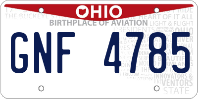 OH license plate GNF4785
