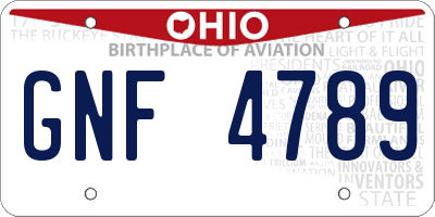 OH license plate GNF4789