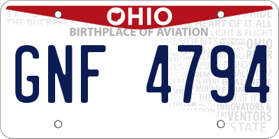 OH license plate GNF4794