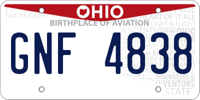 OH license plate GNF4838