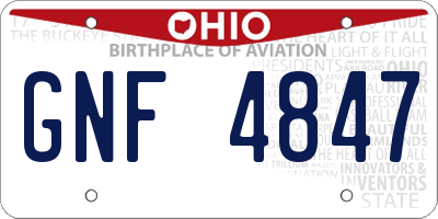 OH license plate GNF4847