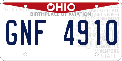 OH license plate GNF4910