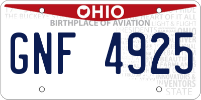 OH license plate GNF4925