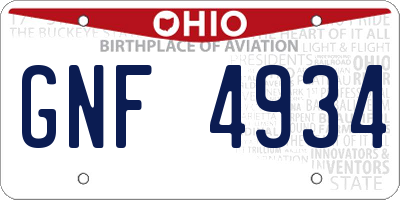 OH license plate GNF4934
