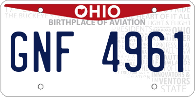 OH license plate GNF4961