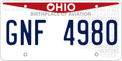 OH license plate GNF4980