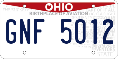 OH license plate GNF5012
