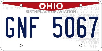 OH license plate GNF5067