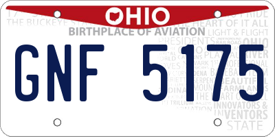 OH license plate GNF5175