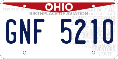 OH license plate GNF5210