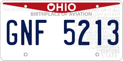 OH license plate GNF5213