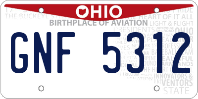 OH license plate GNF5312