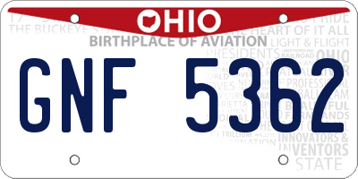 OH license plate GNF5362