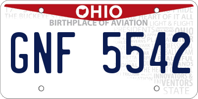 OH license plate GNF5542