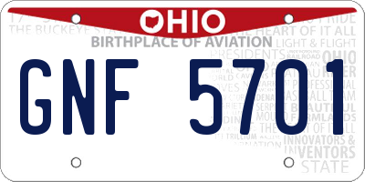 OH license plate GNF5701
