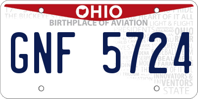 OH license plate GNF5724