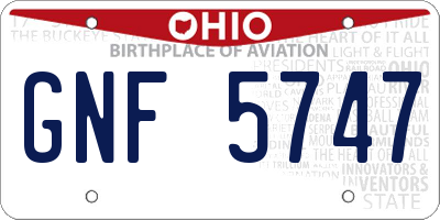 OH license plate GNF5747