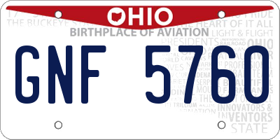 OH license plate GNF5760