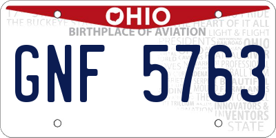 OH license plate GNF5763