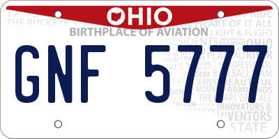 OH license plate GNF5777