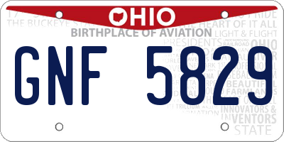 OH license plate GNF5829