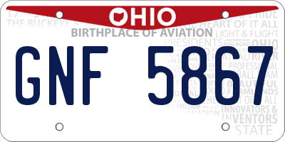 OH license plate GNF5867