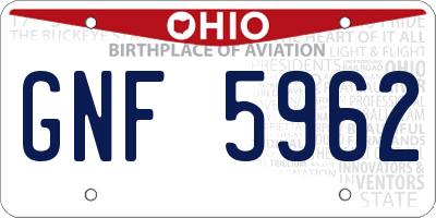 OH license plate GNF5962