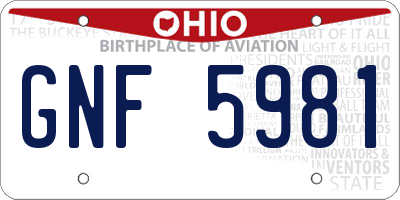 OH license plate GNF5981
