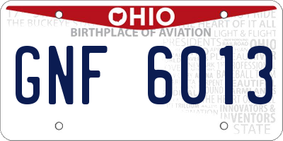 OH license plate GNF6013