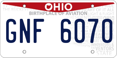 OH license plate GNF6070