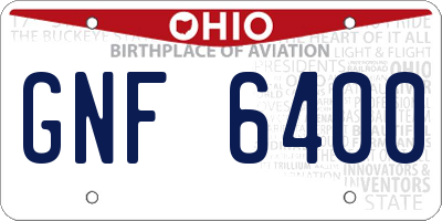 OH license plate GNF6400