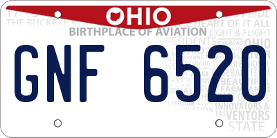 OH license plate GNF6520