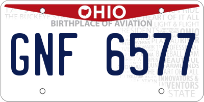 OH license plate GNF6577