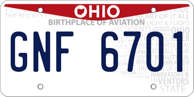 OH license plate GNF6701