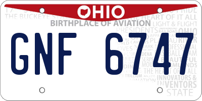 OH license plate GNF6747