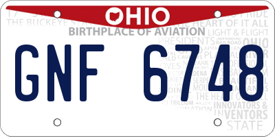 OH license plate GNF6748