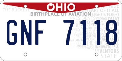 OH license plate GNF7118